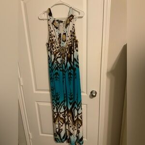 R&M Richards Turquoise and Brown Maxi Dress